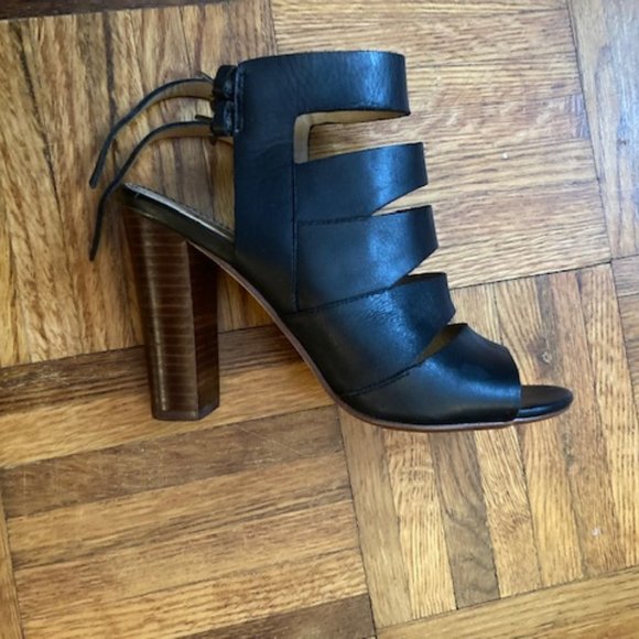 Splendid Black Leather and Wood Strappy High Heels Size 6 - Picture 5 of 7